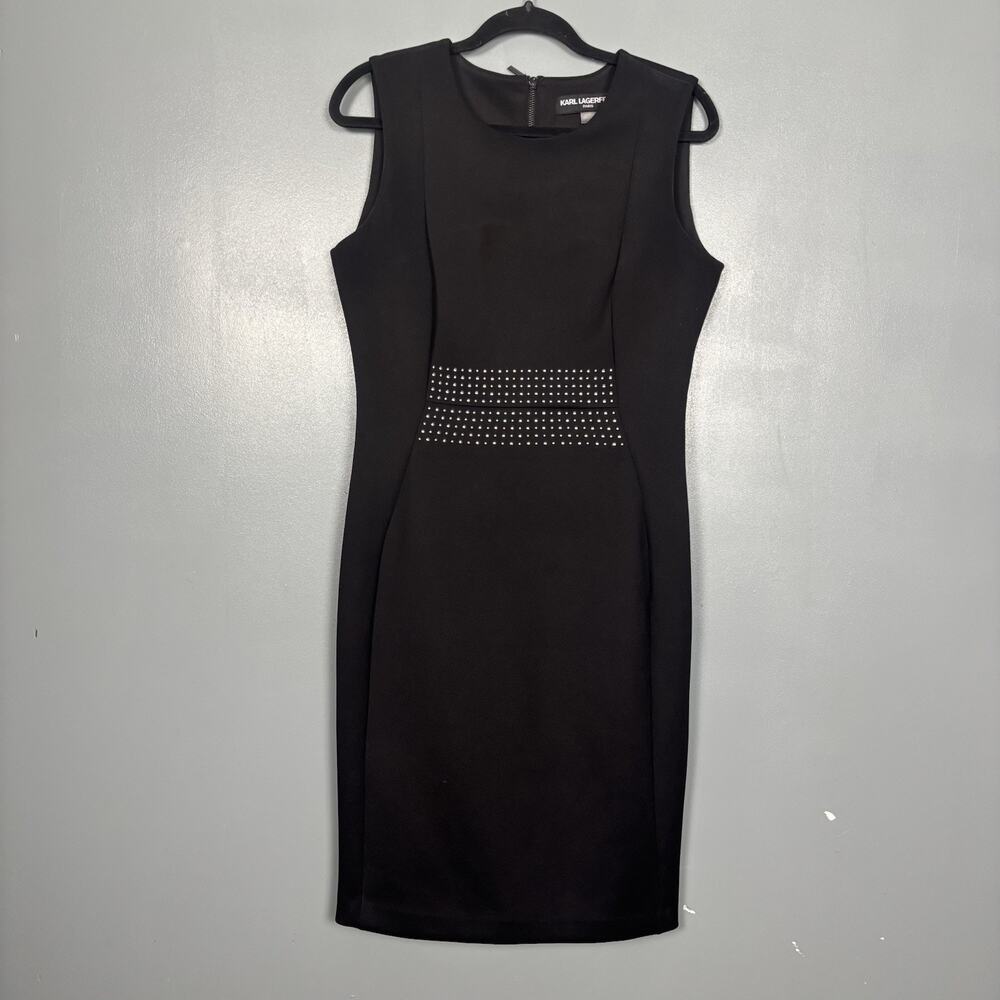 KARL LAGERFELD Women’s Black Studded Sheath Dress Scuba 12 Evening Party